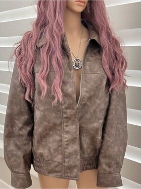 Women's Distressed Brown Faux-Leather Jacket